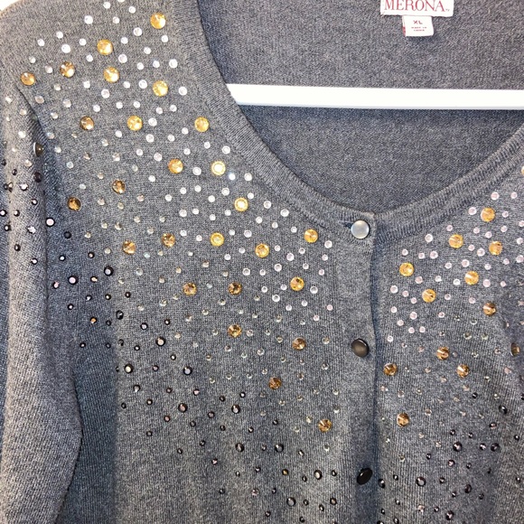Gray Jewel Embellished Cardigan XL - Picture 4 of 8